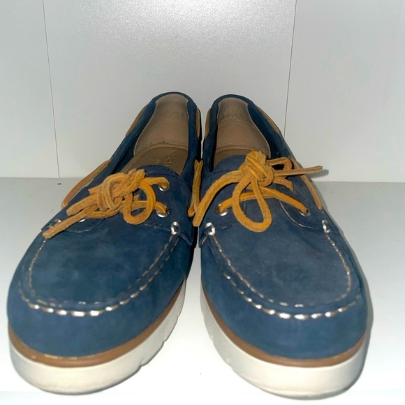 Platform sperry loafers lace up boating shoes navy blue sneakers tennis shoes - Picture 2 of 7